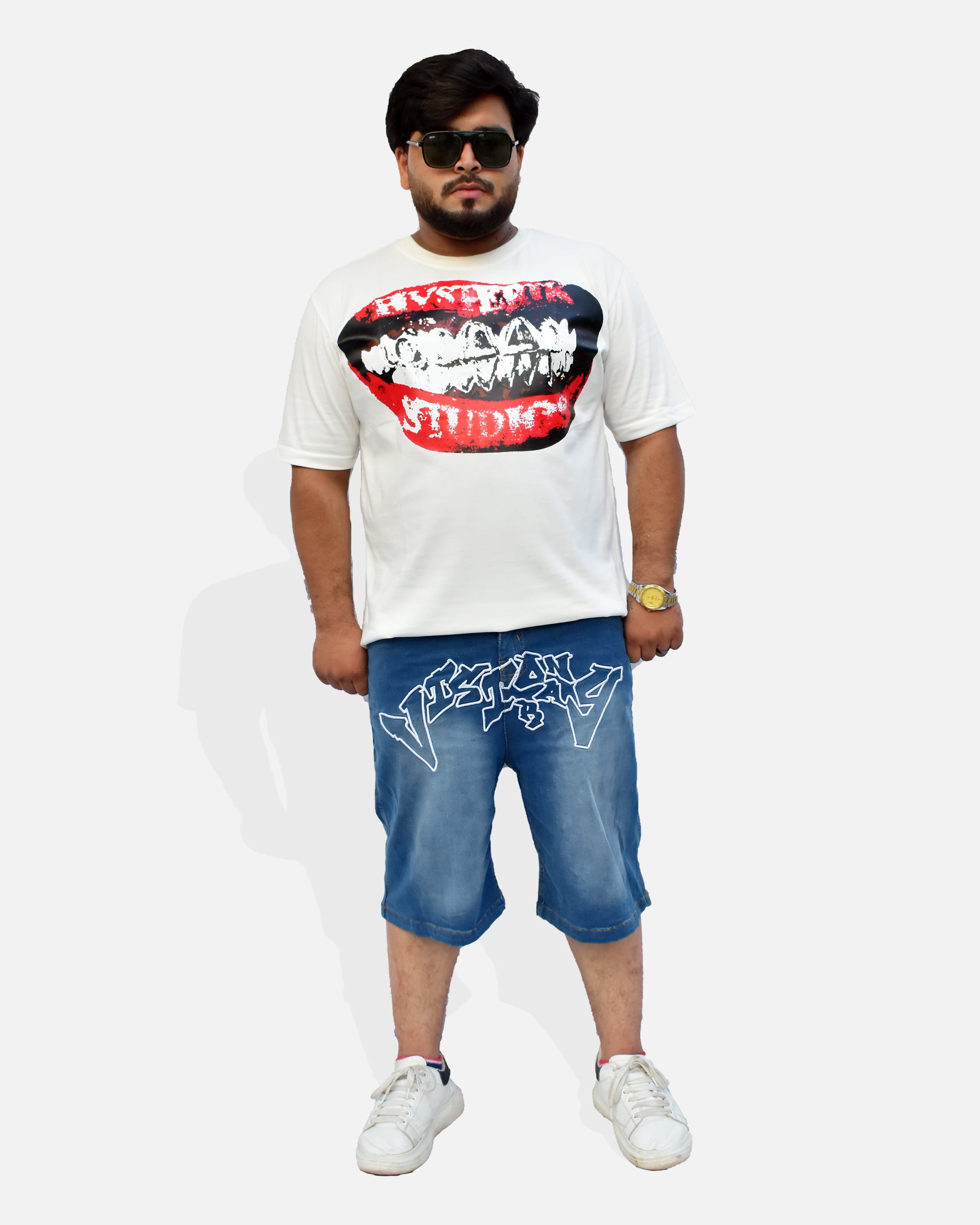 Urban Vandal Graffiti Denim Shorts – Light Wash Blue