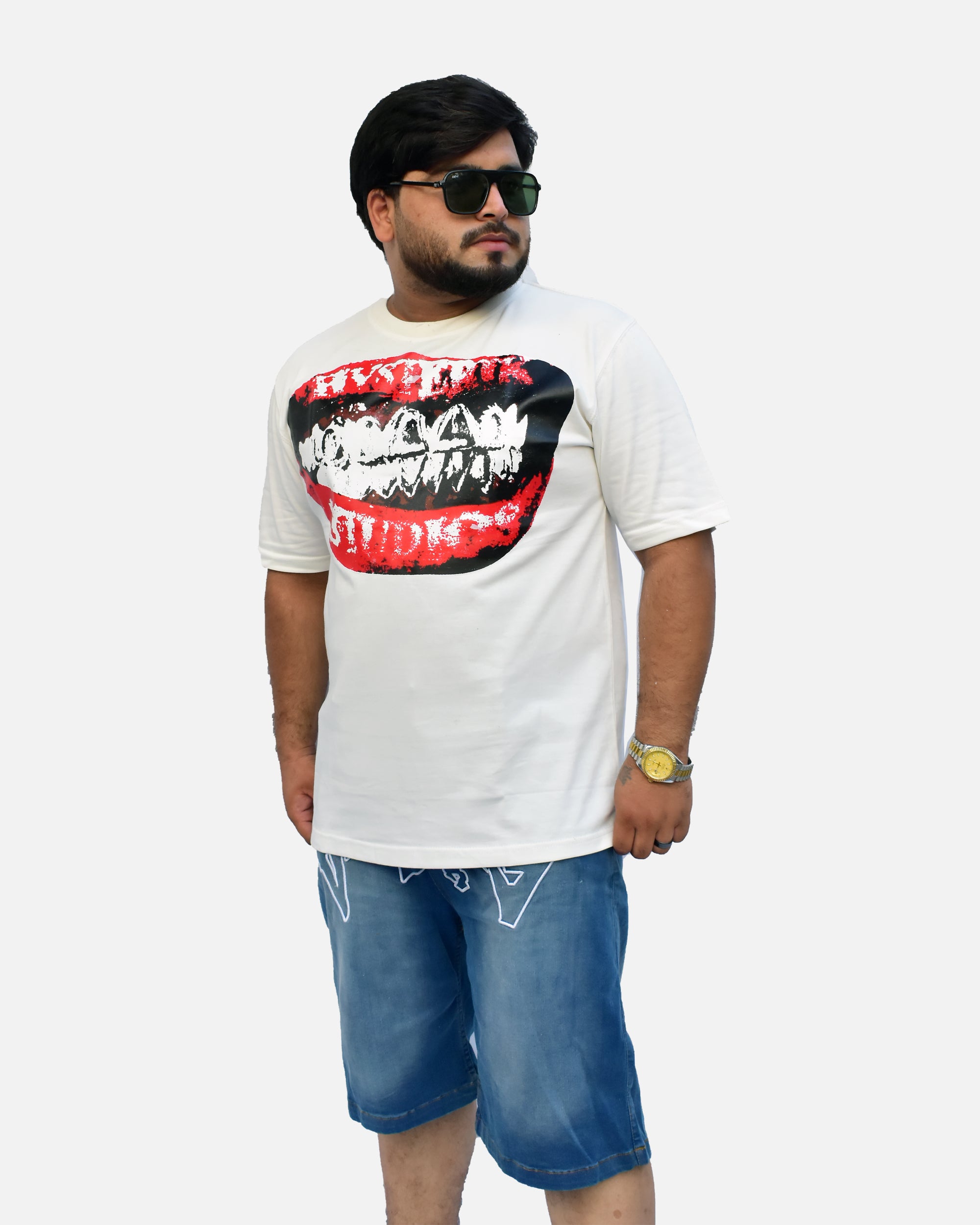 Urban Vandal Graffiti Denim Shorts – Light Wash Blue