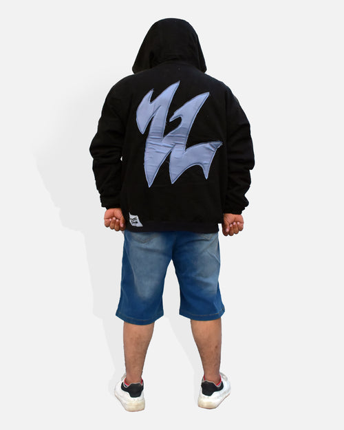 Appliqué Full-Zip Hoodie (Black / Ice Blue)