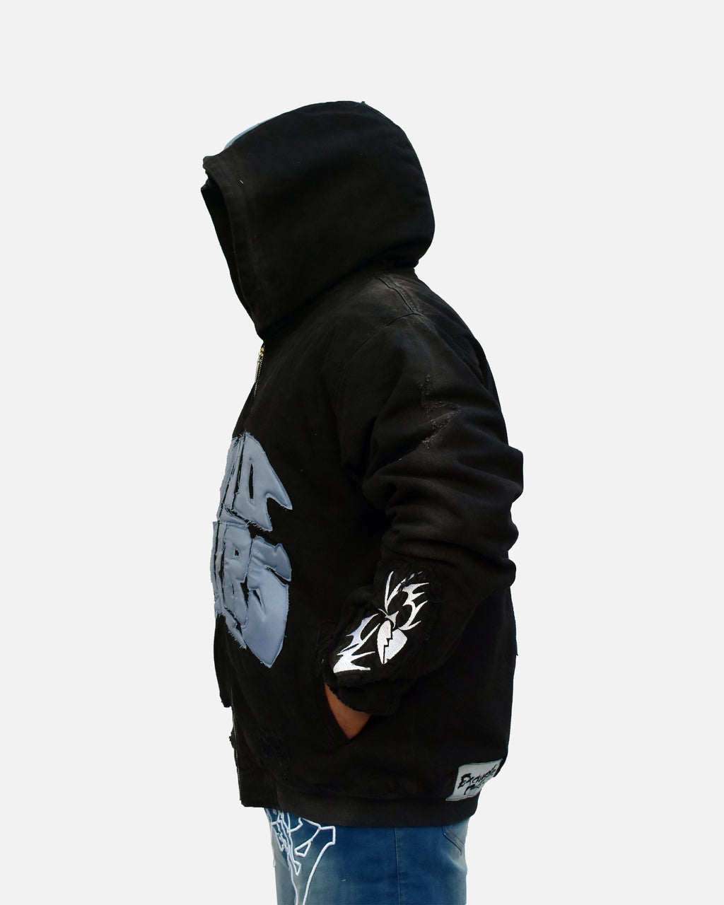 Appliqué Full-Zip Hoodie (Black / Ice Blue)