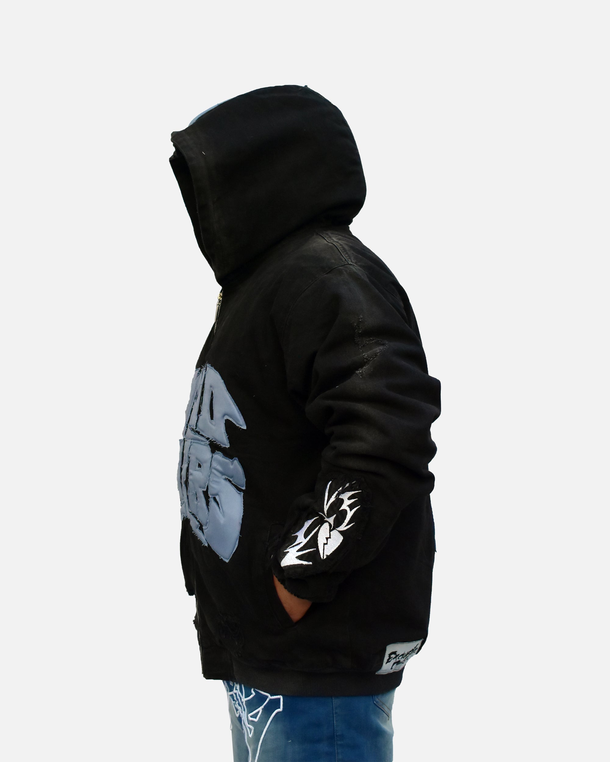 Appliqué Full-Zip Hoodie (Black / Ice Blue)