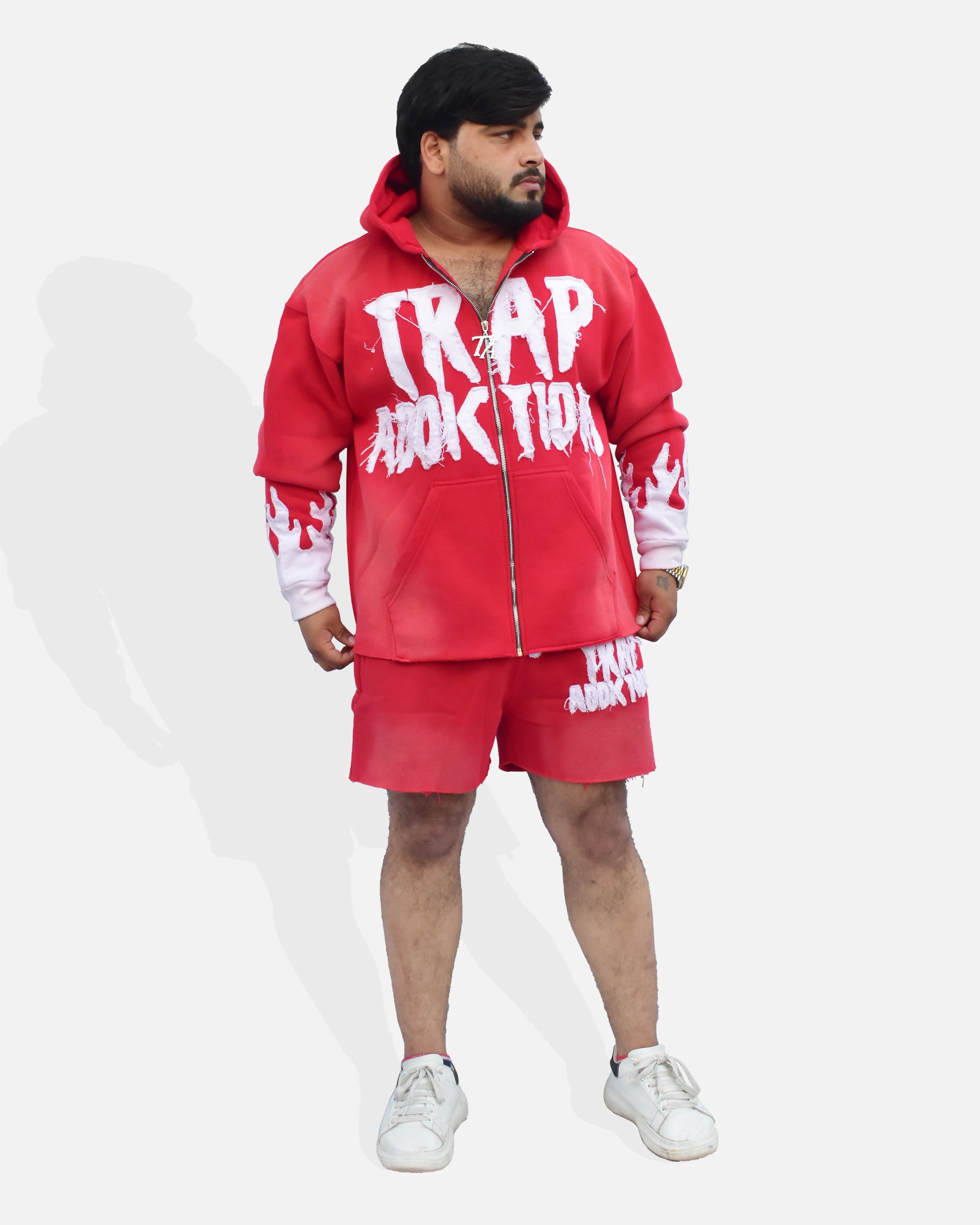 Trap Addiction Distressed Graphic Full-Zip Hoodie