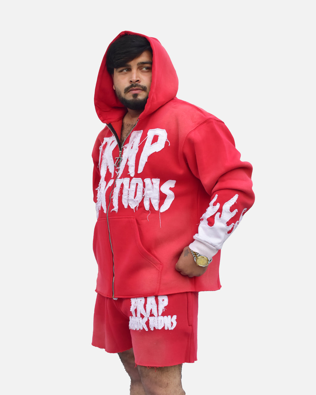 Trap Addiction Distressed Graphic Full-Zip Hoodie