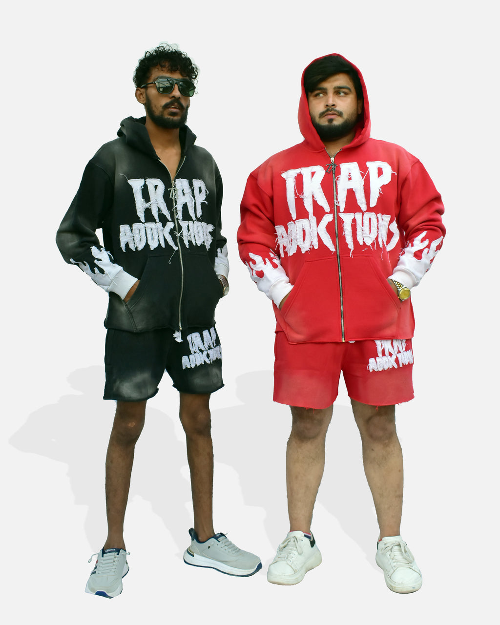 Trap Addiction Distressed Graphic Full-Zip Hoodie