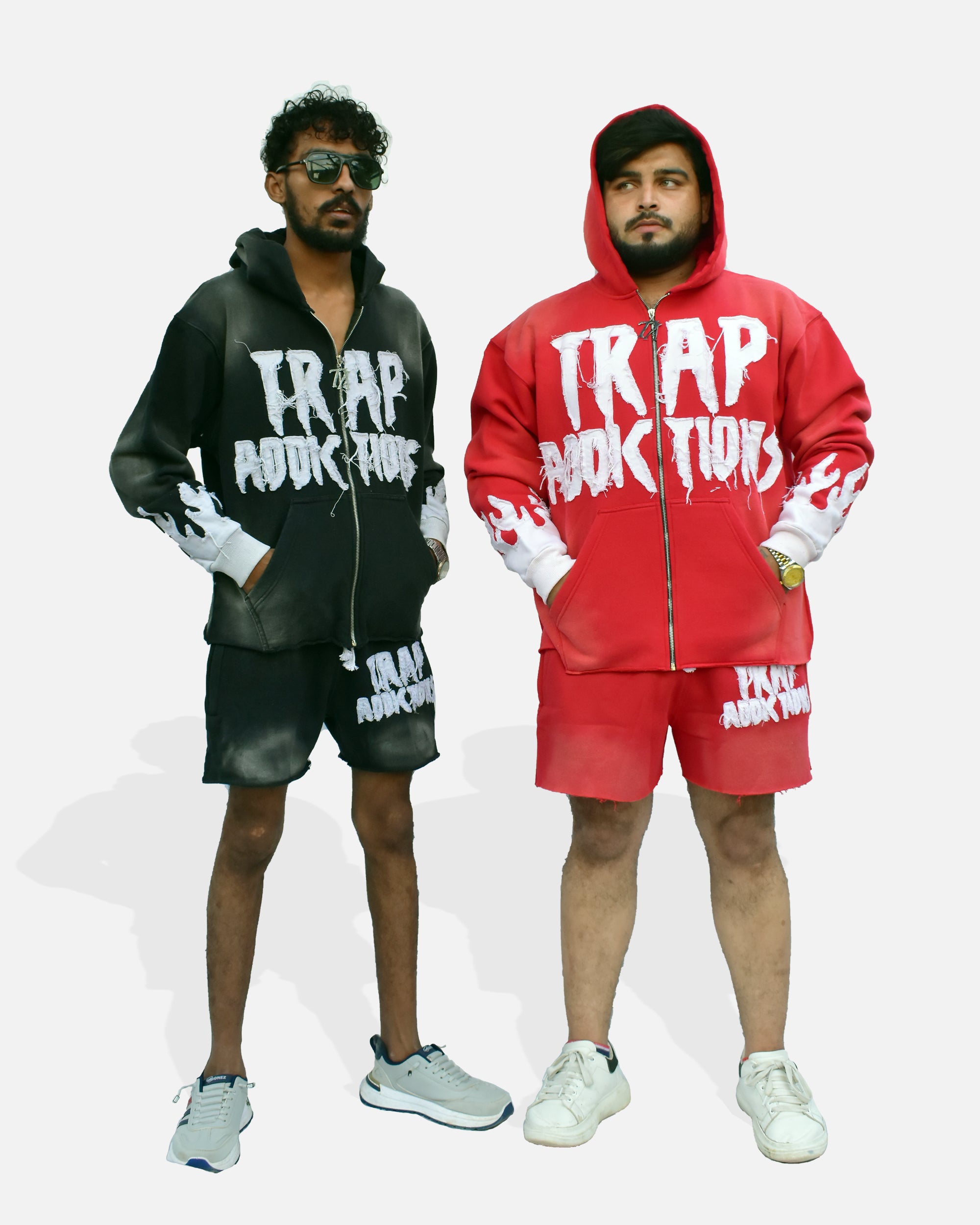 Trap Addiction Distressed Graphic Full-Zip Hoodie